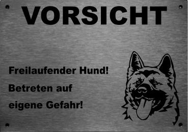 Edelstahl Hundeschild American Akita VORSICHT Mein Haus mein Garten meine Familie